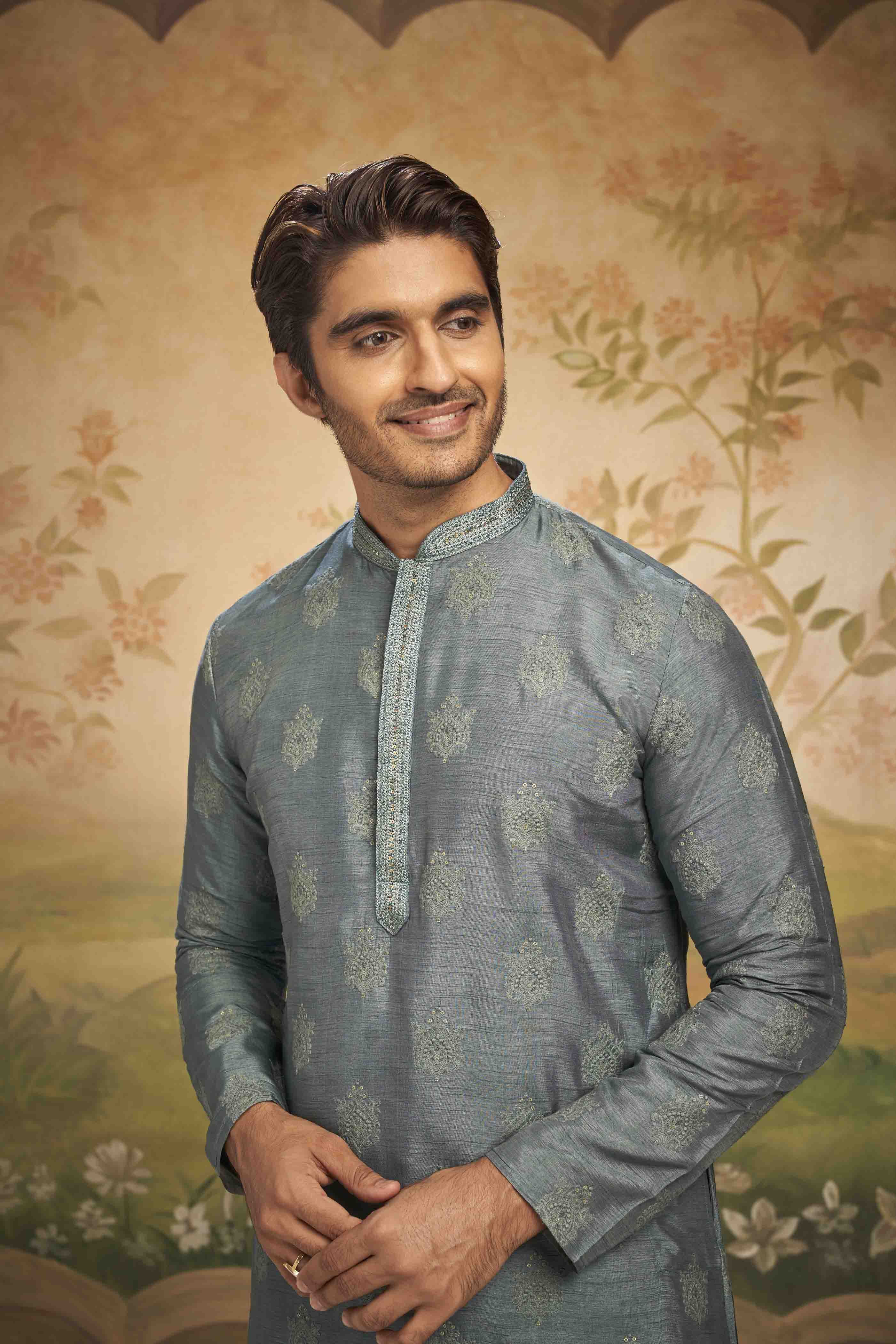 Blue Motif Embroidered Kurta